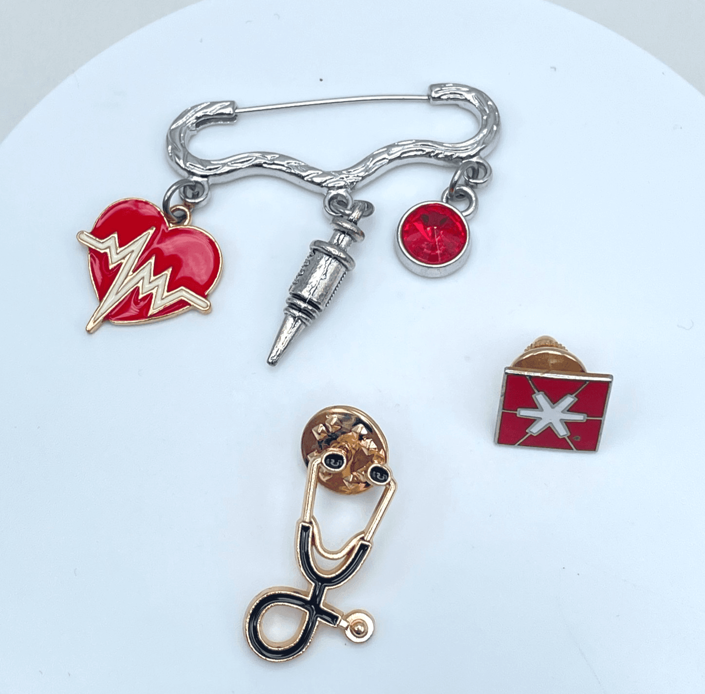 Vintage 90s Doctor's Medical lapel Pin Set Silver/Gold Tone Classic Jewelry - Image 1