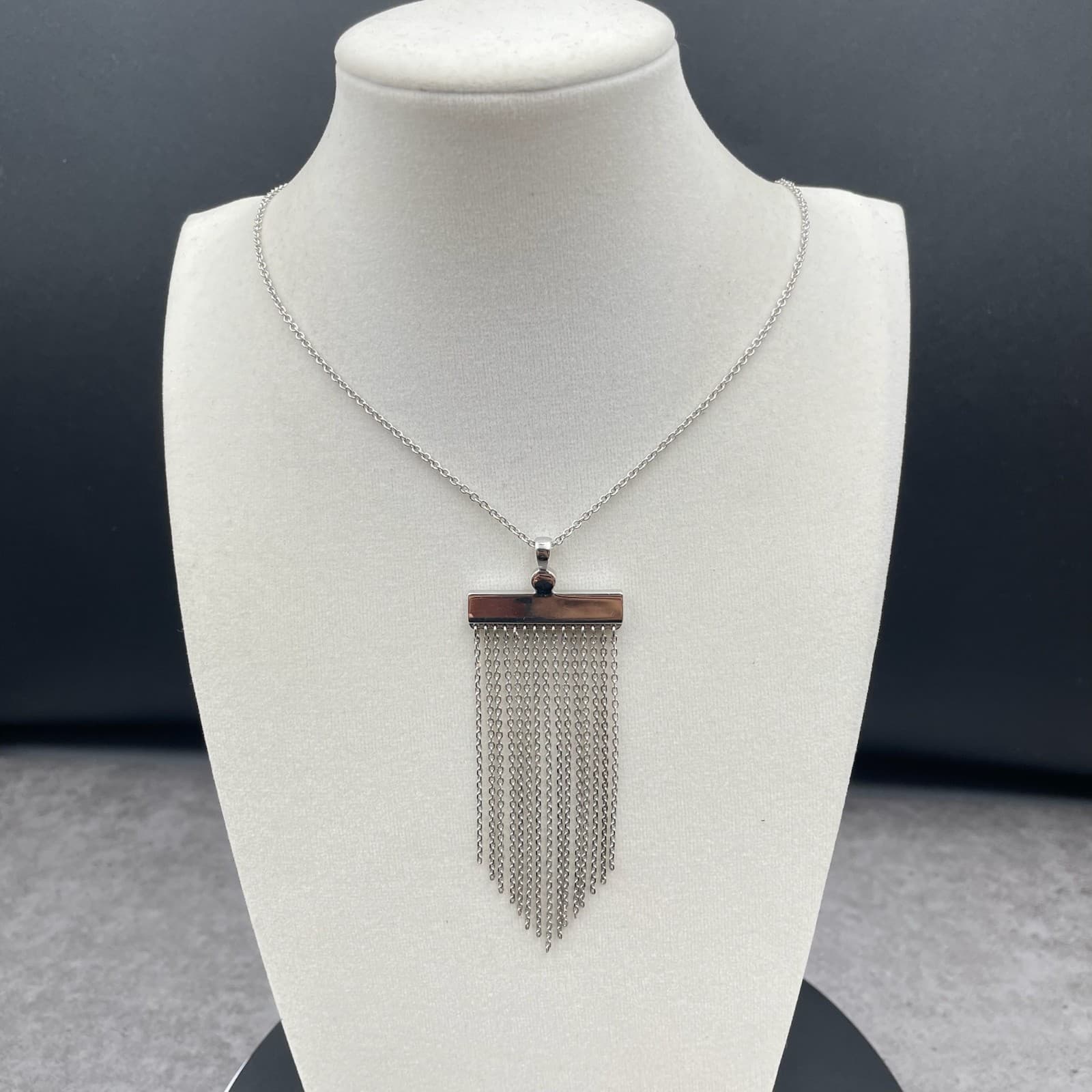 Touchstone Crystal Silver-Tone Classic Fashion Tassel Fringe Pendant Necklace - Image 1