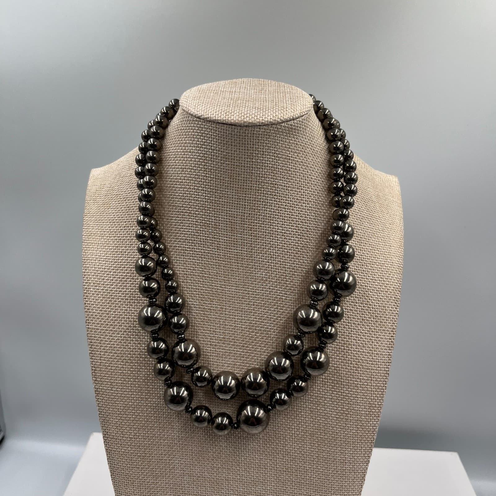 Adjustable Black Double Stranded Pearl Beads Layered Graduated Lobster Necklace - Image 1
