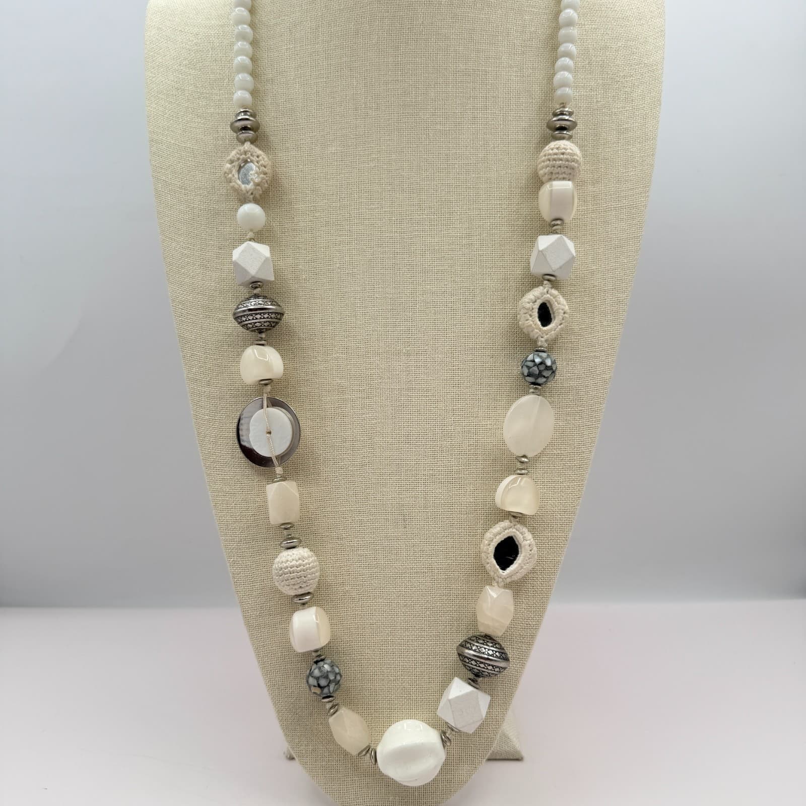 Vintage Y2K Chico's Silver Tone Chunky Beaded Necklace Statement Women's Jewelry - Image 1