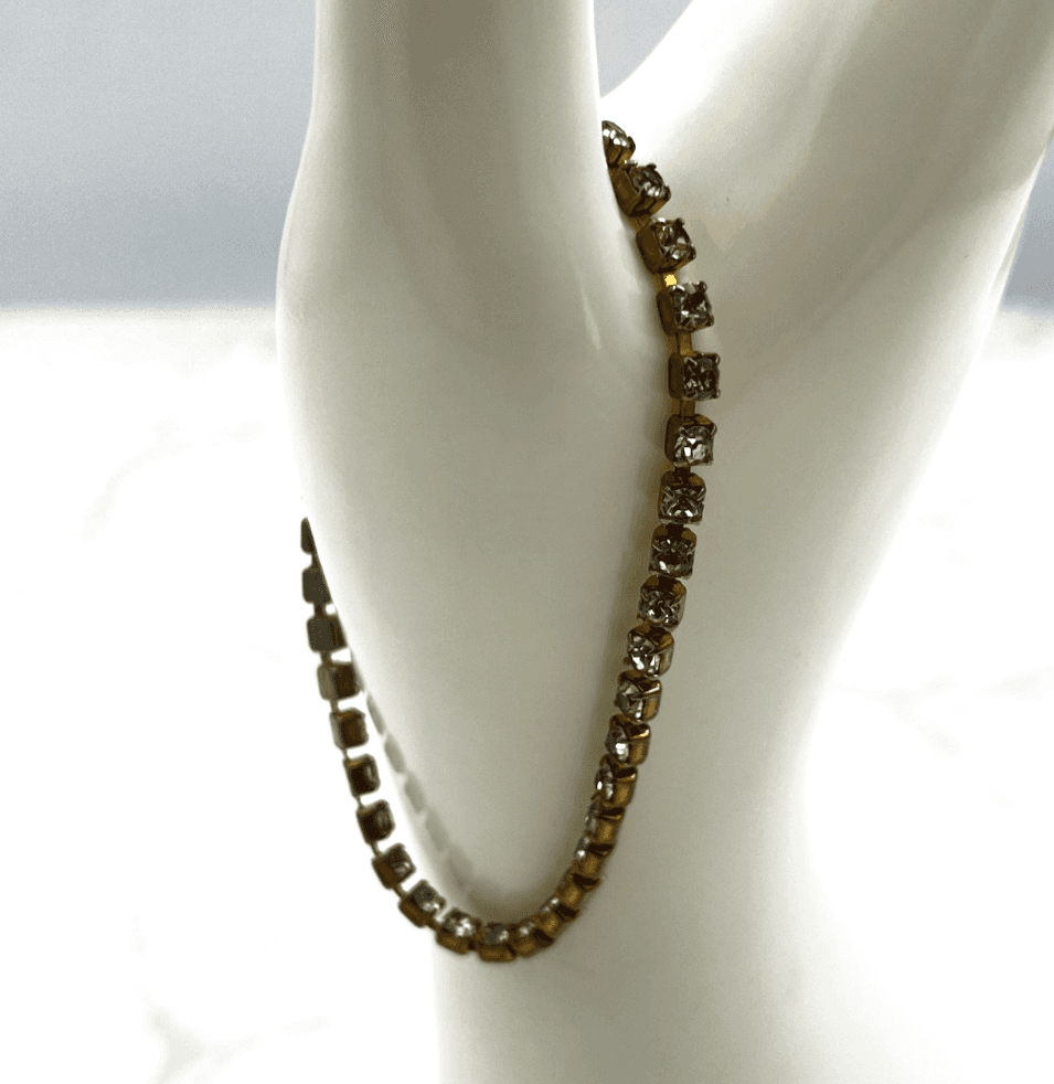Vintage Gold-Tone Rhinestone Tennis Bracelet Delicate Sparkle Classic - Image 1