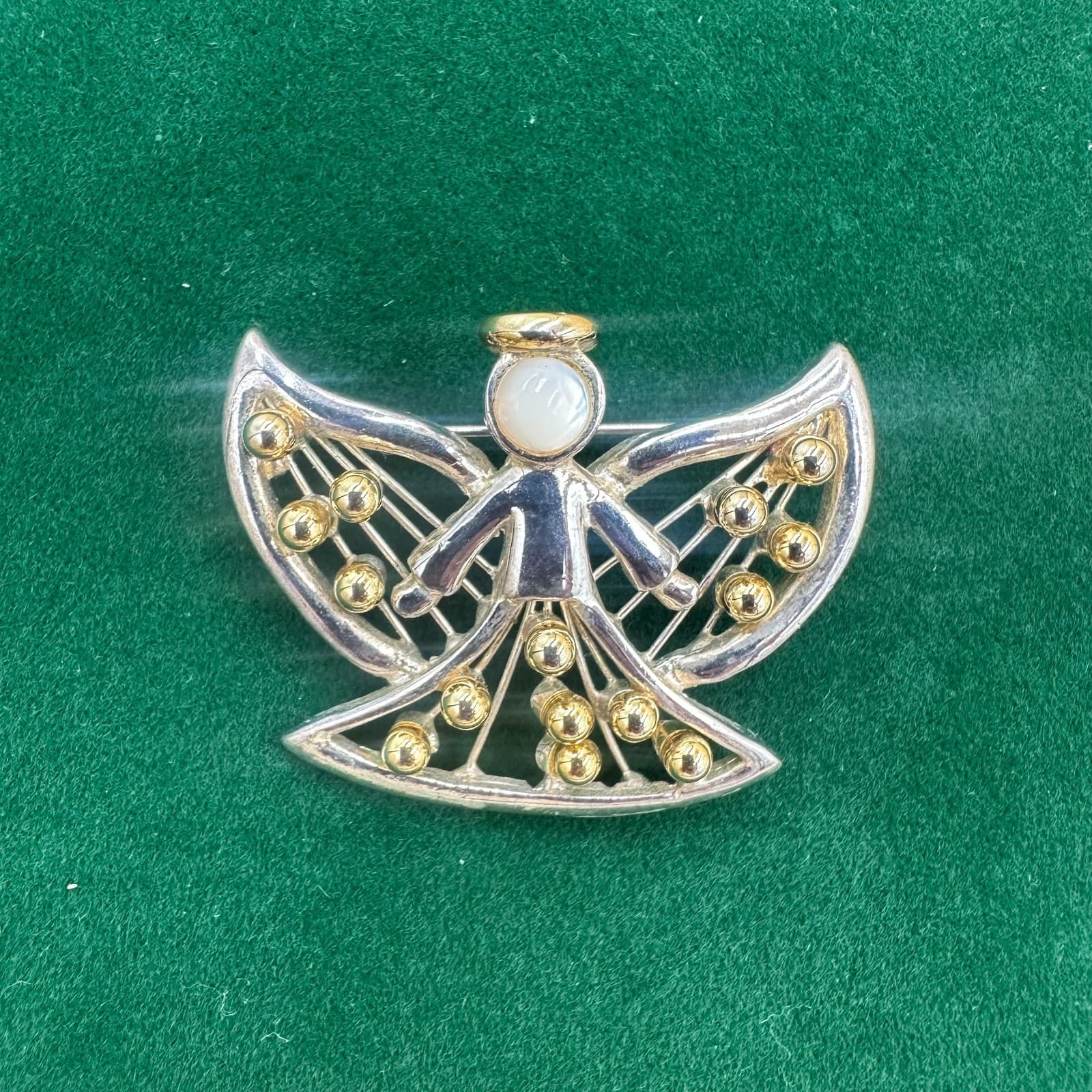 Vintage Silver & Goldtone Angel Brooch – Openwork Holiday Pin - Image 1