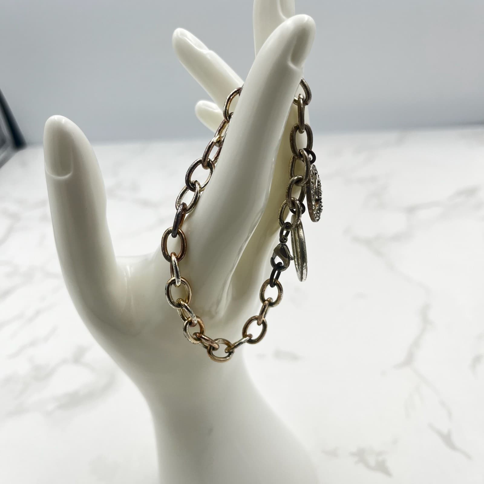 Vintage Vintage-Style Chunky Silver & Gold Tone Chain Charm Bracelet - Image 1