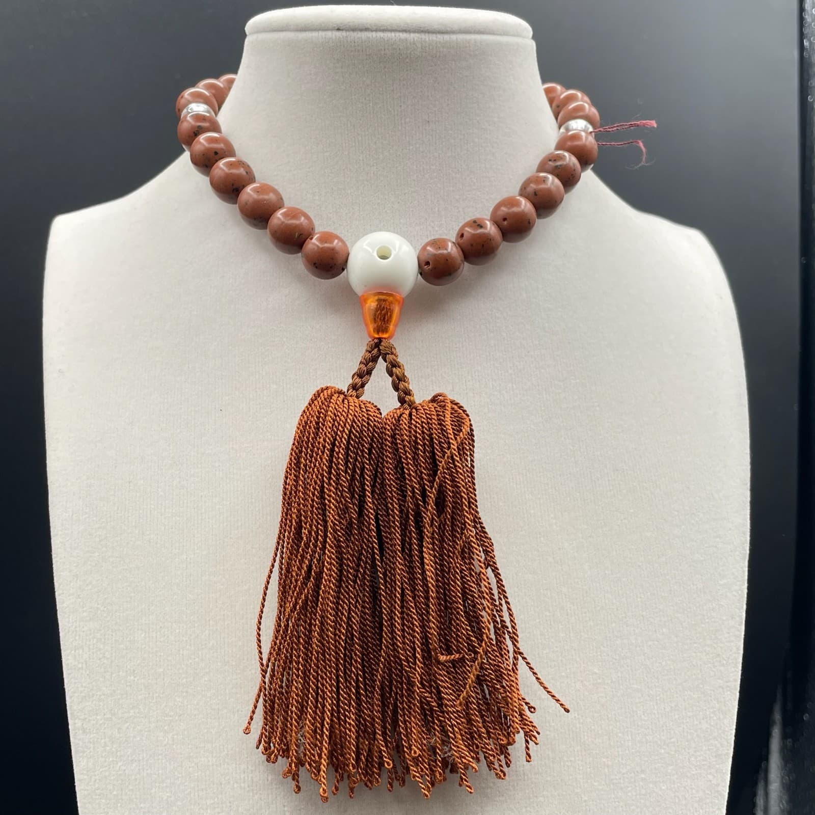 Vintage Unisex Brown Chinaberry Wood Beads 9.5" Long Tassel Prayer Mala - Image 1