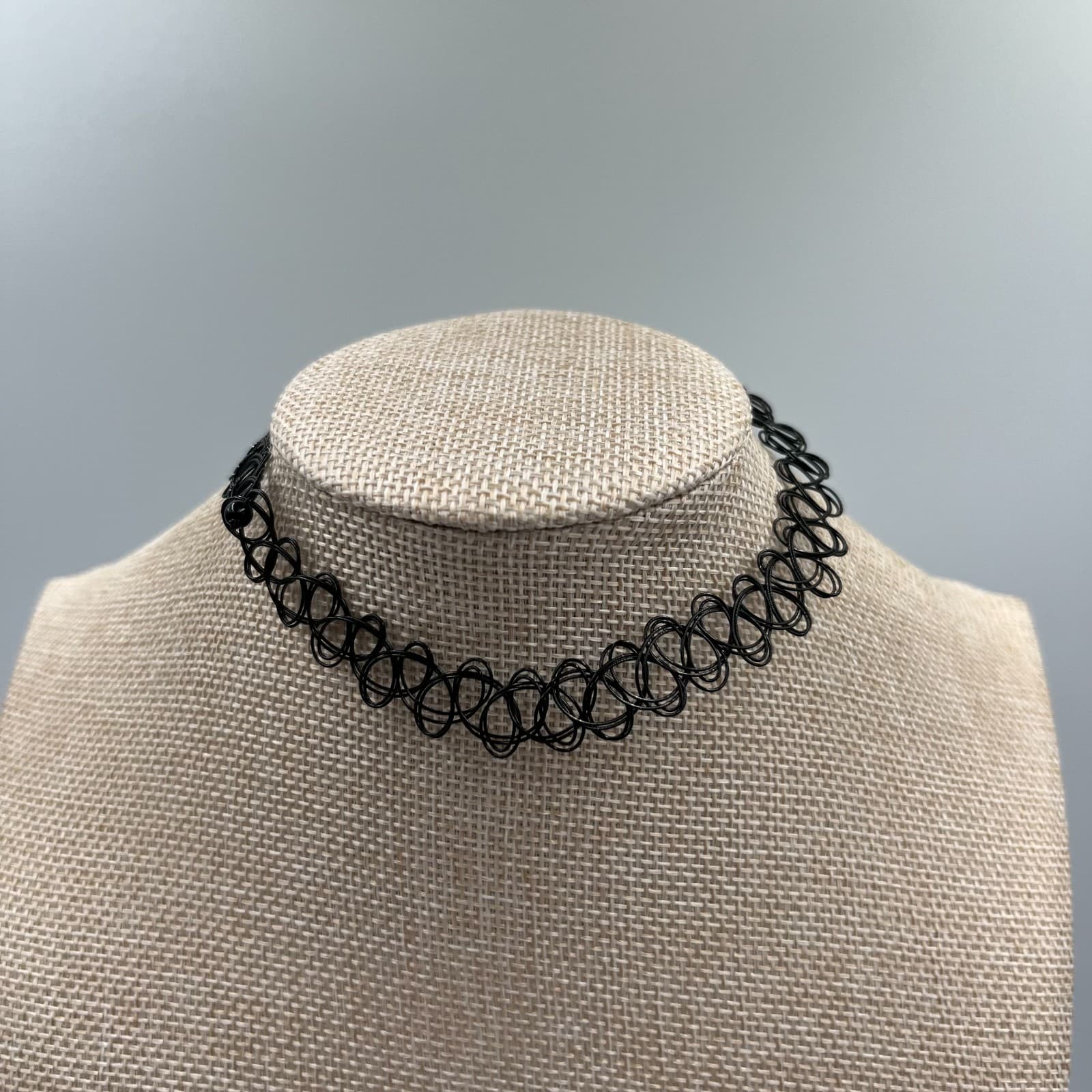 Vintage 90s Black Tattoo Choker Necklace Stretch Elastic Retro Grunge Goth Y2K - Image 1