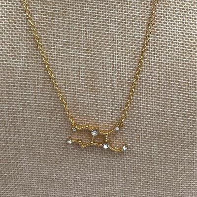 VTG Gold Tone Zodiac Constellation Rhinestone Celestial Pendant Necklace Dainty - Image 1