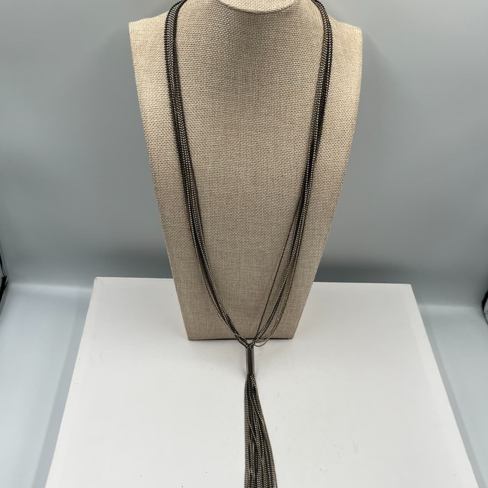 Vintage Statement Tassel Necklace Multi Chain Mixed Metal Gold Silver Boho Chic - Image 1