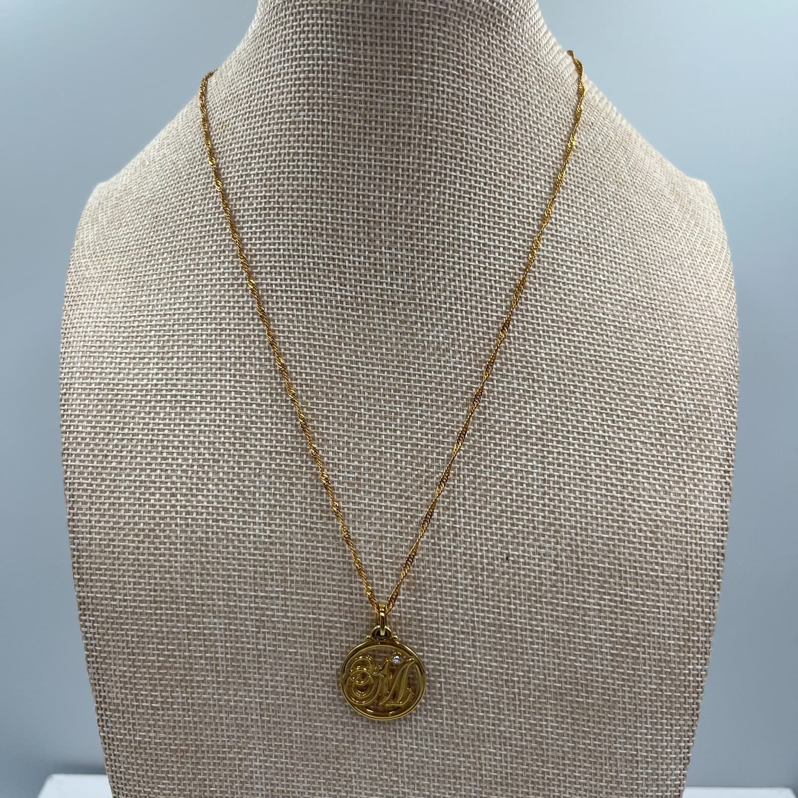 Vintage OM Symbol Pendant Necklace Gold Tone Rope Chain Yoga Spiritual Jewelry - Image 1
