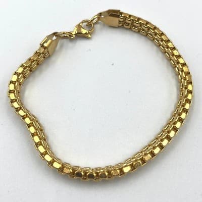 Vintage Gold Tone Strand Chain Bracelet Box Chunky Link Layered Fashion Classic - Image 1