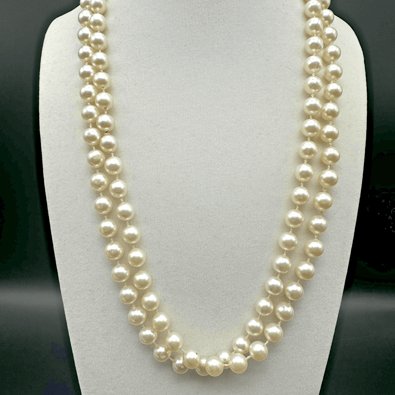 Vintage 90s Cream Faux Pearl Opera Length Necklace Single Strand Minimalist - Image 1