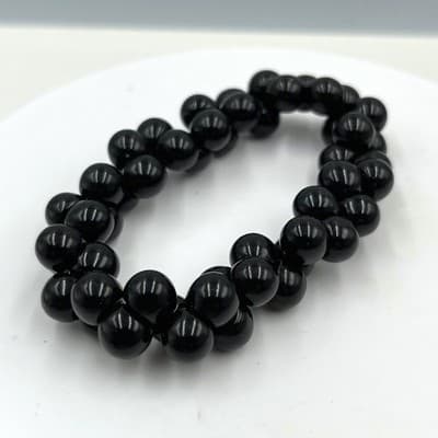 Vintage Black Double Strand Beaded Stretch Bracelet Glossy Round Beads Classic - Image 1