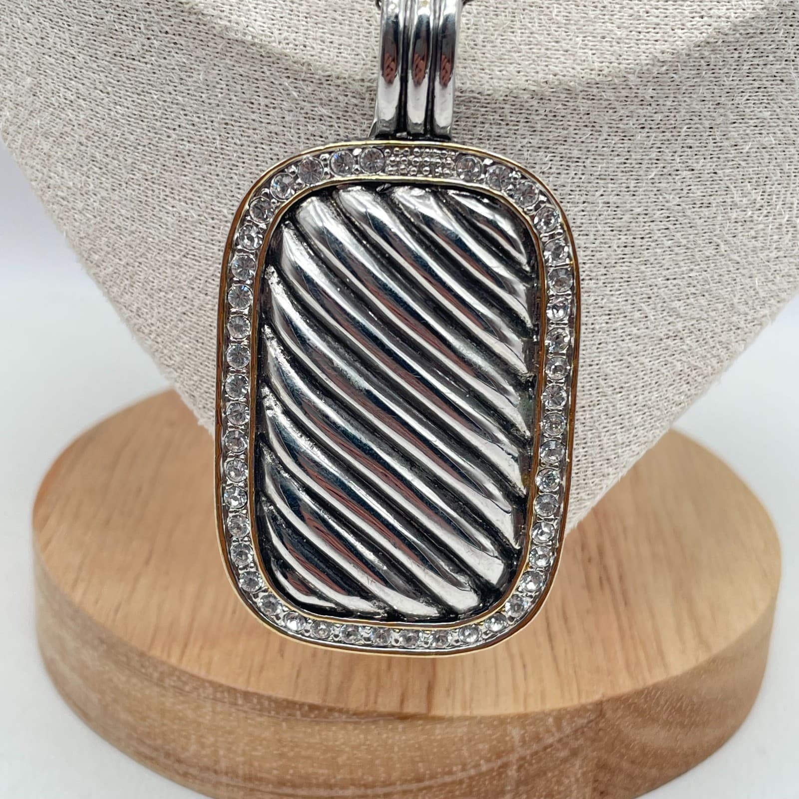 Vintage Silver-Tone Fashion Pave Statement Elongated Albion Pendant Necklace - Image 1