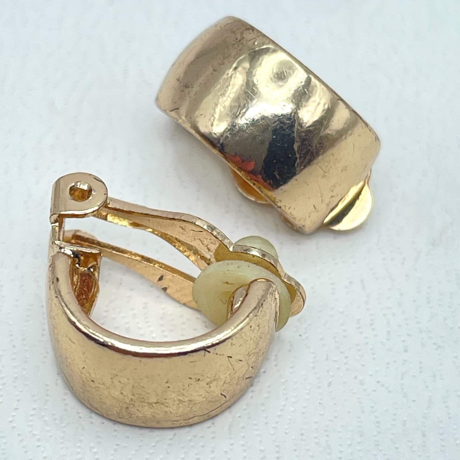 Vintage Gold-Tone Distressed Metal Fashion Jewelry J-Hoop Clip-On Earrings - Image 1