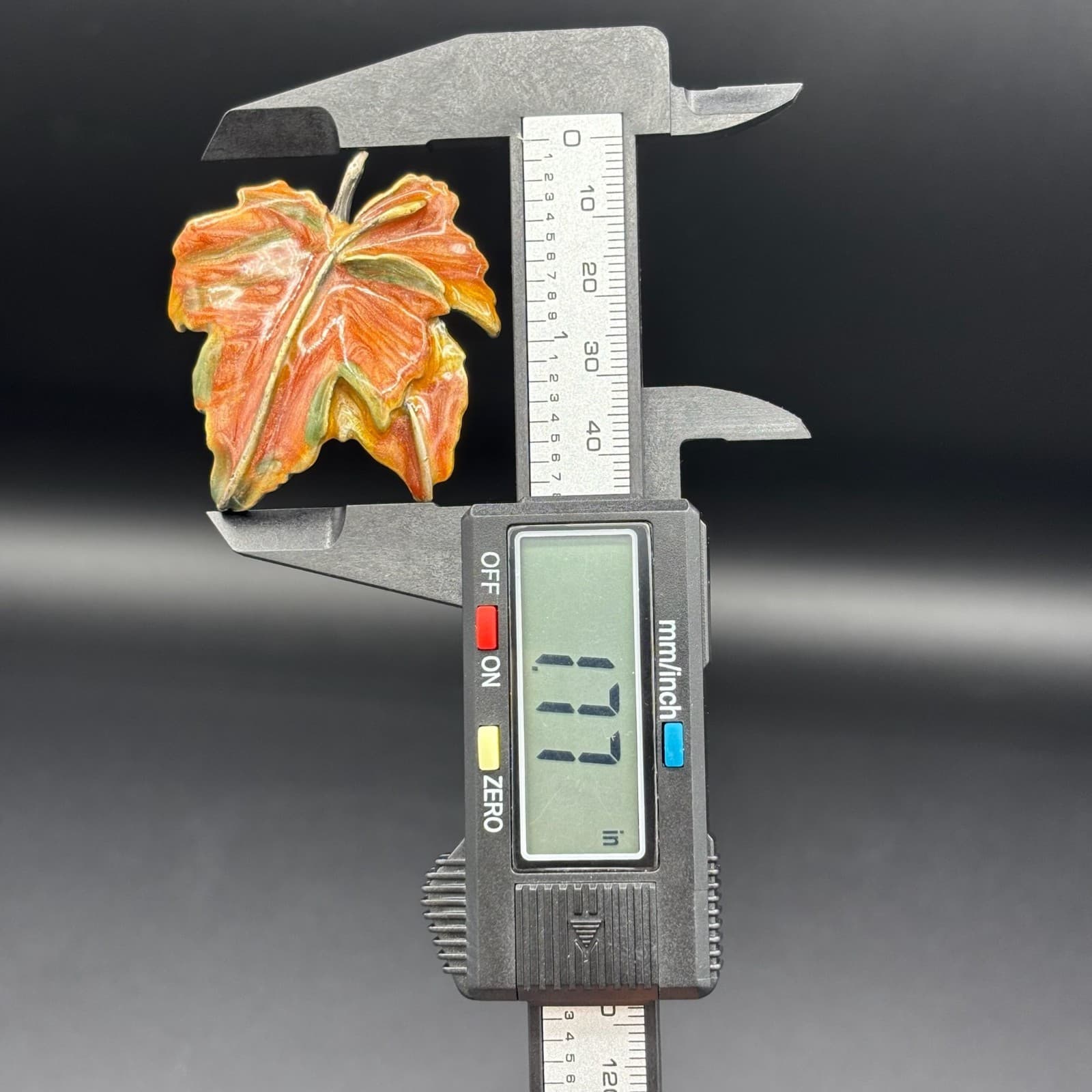 Vintage Thanksgiving Enamel Maple Leaf Brooch Pin Autumnal Orange & Green - Image 1