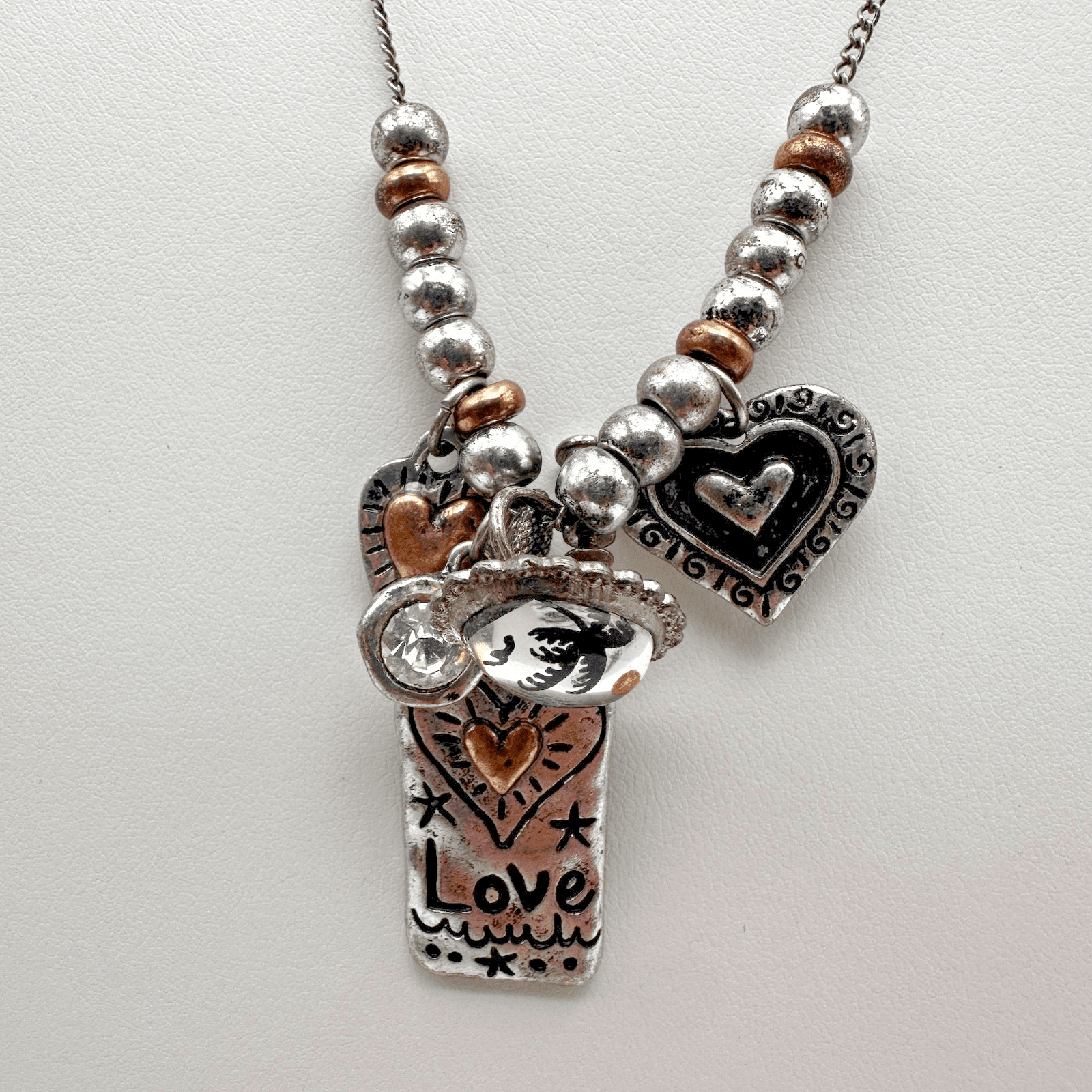 Vintage Silver Tone Heart Charm Necklace Love Tag Y2K - Image 1