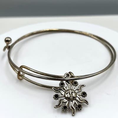 Vintage Bracelet Bangle Set Silver Tone Celestial Sun Charm Rhinestone 2pc - Image 1