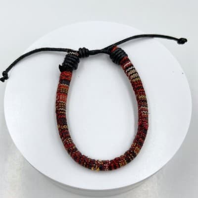 Vintage Boho Woven Fabric Cord Bracelet Red Black Multicolor Textile Rope Bangle - Image 1