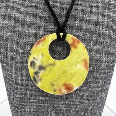 Vintage Modern Mother of Pearl Shell Statement Necklace Coastal Boho Circle - Image 1