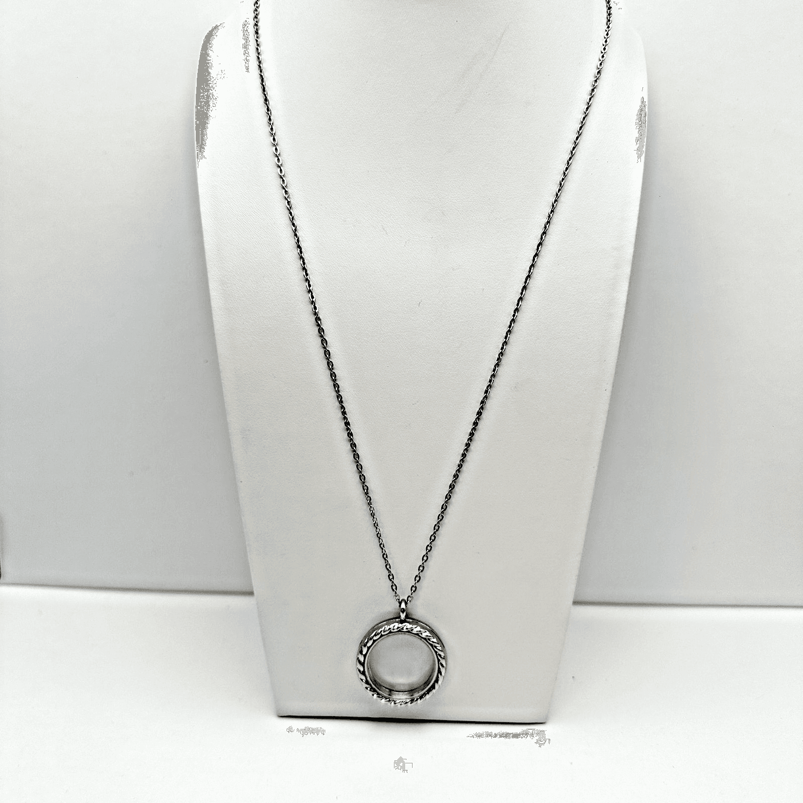 Vintage Y2K Rope Edge Floating Locket Pendant Necklace Silver Tone Jewelry - Image 1