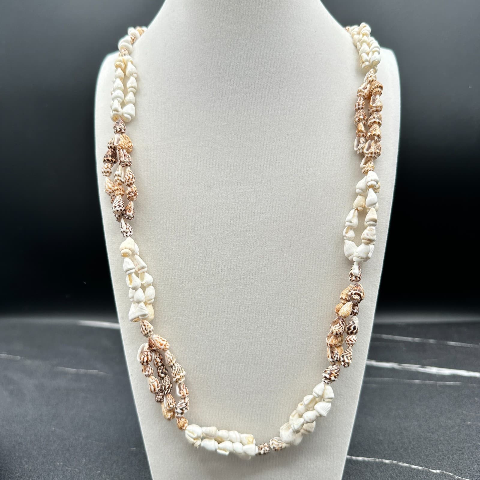 Vintage Shell Cowrie Choker Necklace Beach Statement 3-Strand 19" Hawaiian Boho - Image 1