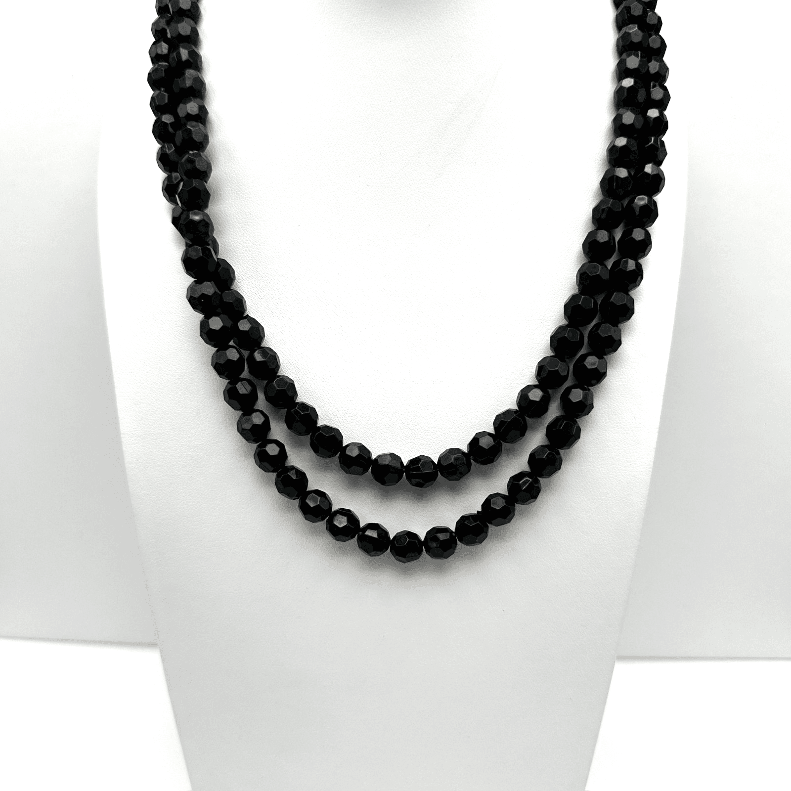 Vintage 90s Black Faceted Bead Double Strand Necklace Women's Classic Jewelry - Image 1