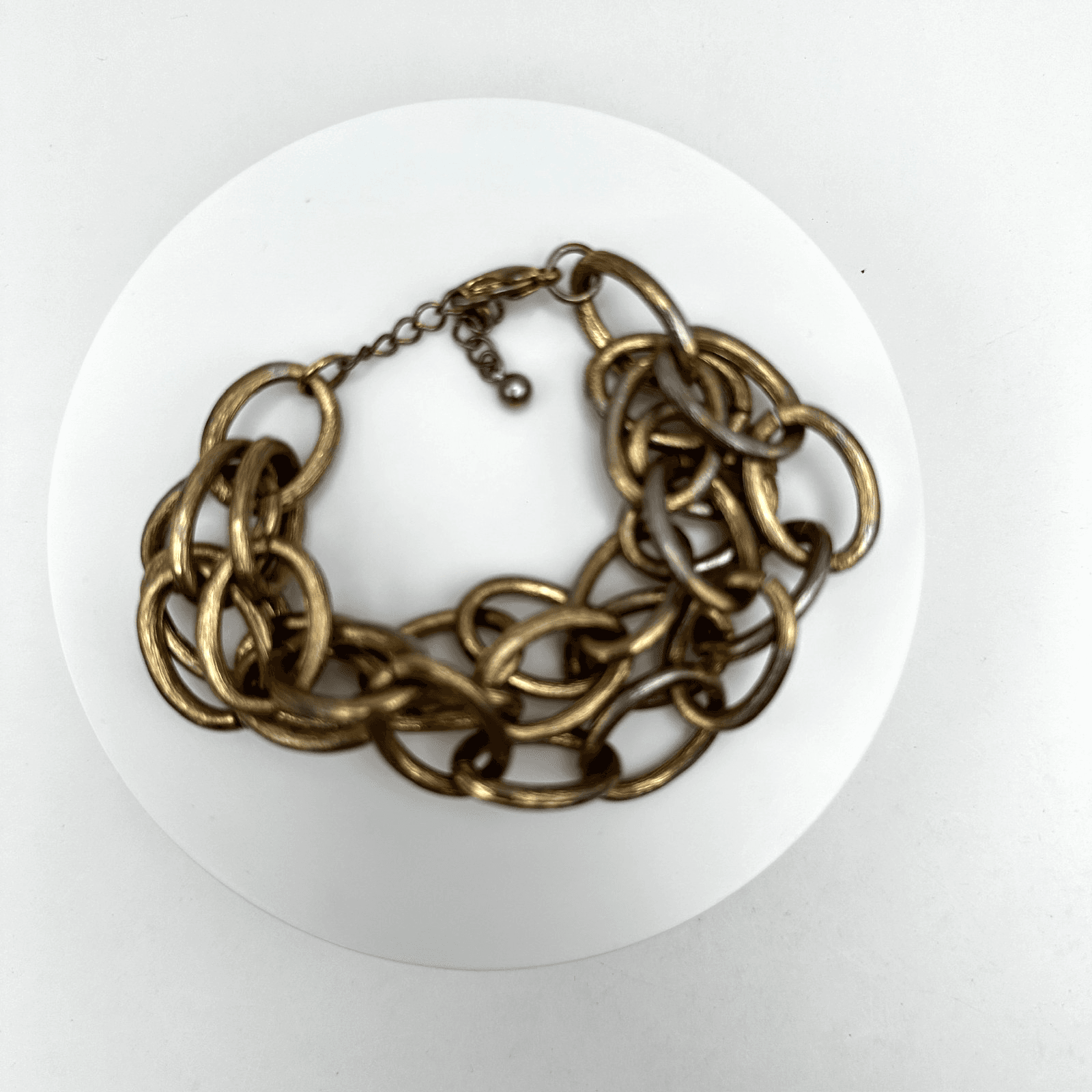 Vintage 80s Gold Tone Chunky Oval Trio-Strand Link Chain Hand Bracelet Jewelry - Image 1