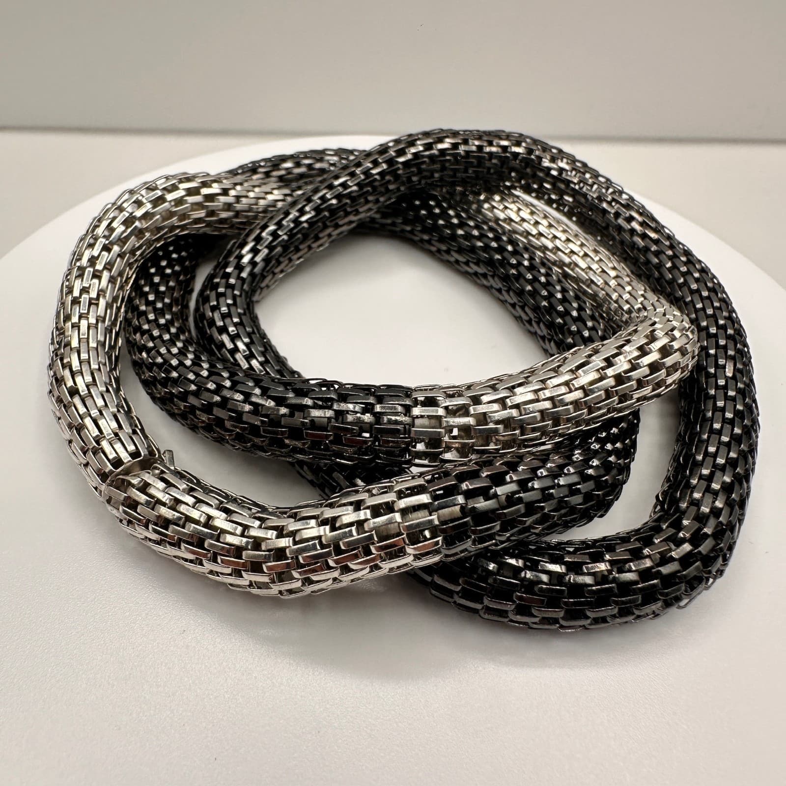 Vintage Y2K Two-Tone Mesh Chain Bracelet Silver Black Chunky Statement Jewelry - Image 1