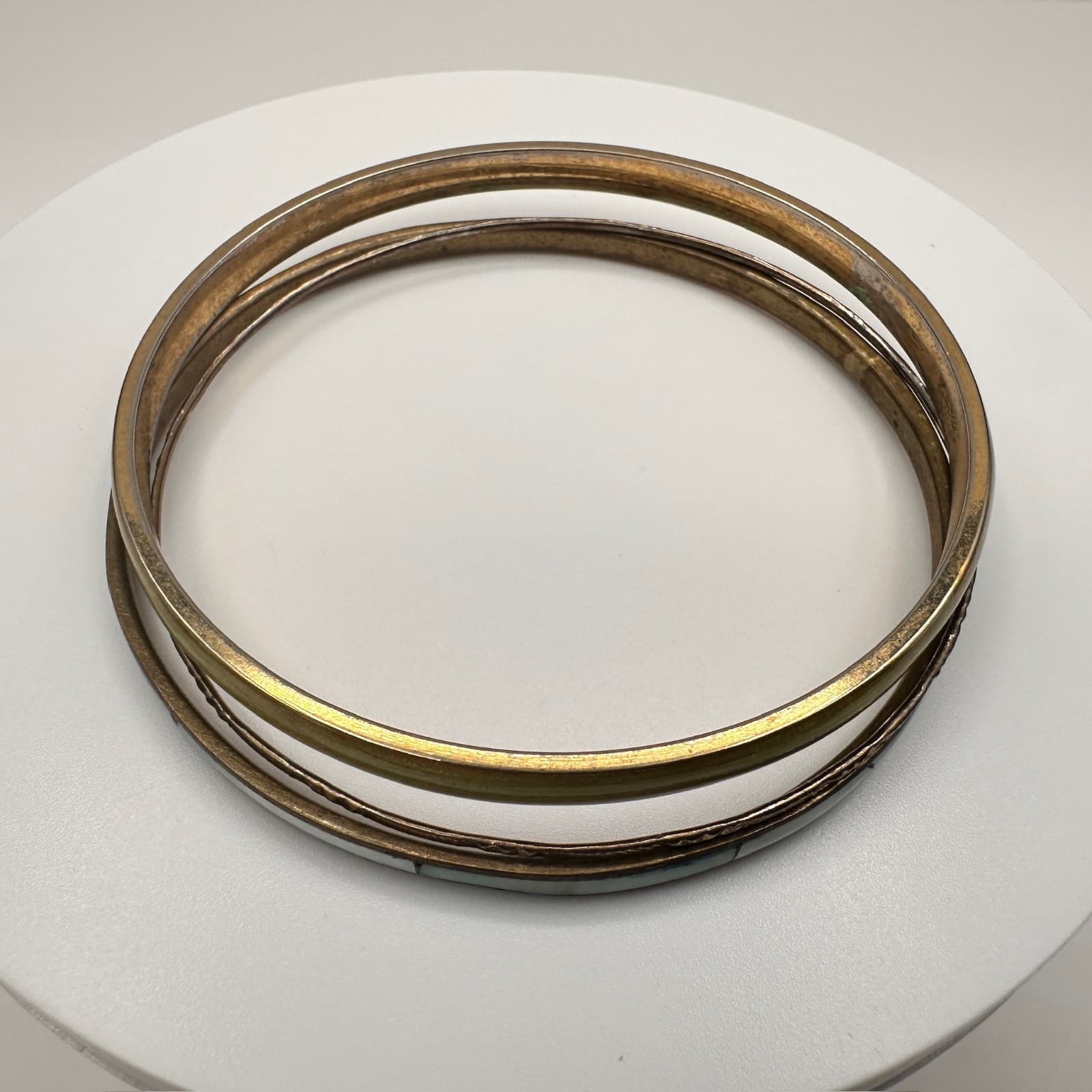 Vintage 80s Mixed Metal Bangle Bracelets Set Bohemian Boohoo Estate Jewelry - Image 1