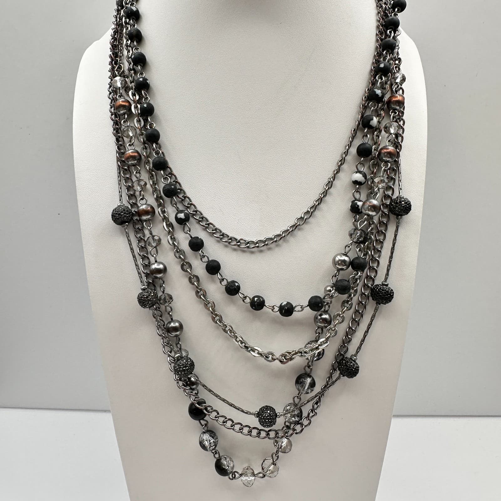 Vintage 90s NY Multi Strand Necklace Silver Tone Beaded Women's Classic Jewelry - Image 1