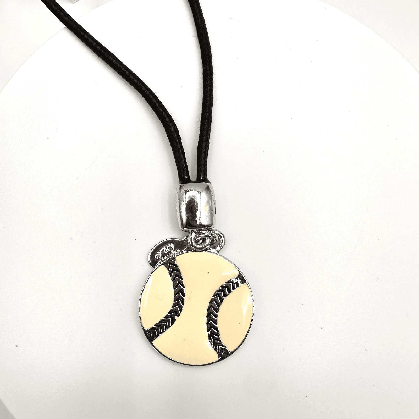 Vintage 90s Cookie Lee Silver Tone Black Cord Baseball Charm Bracelet Jewelry - Image 1