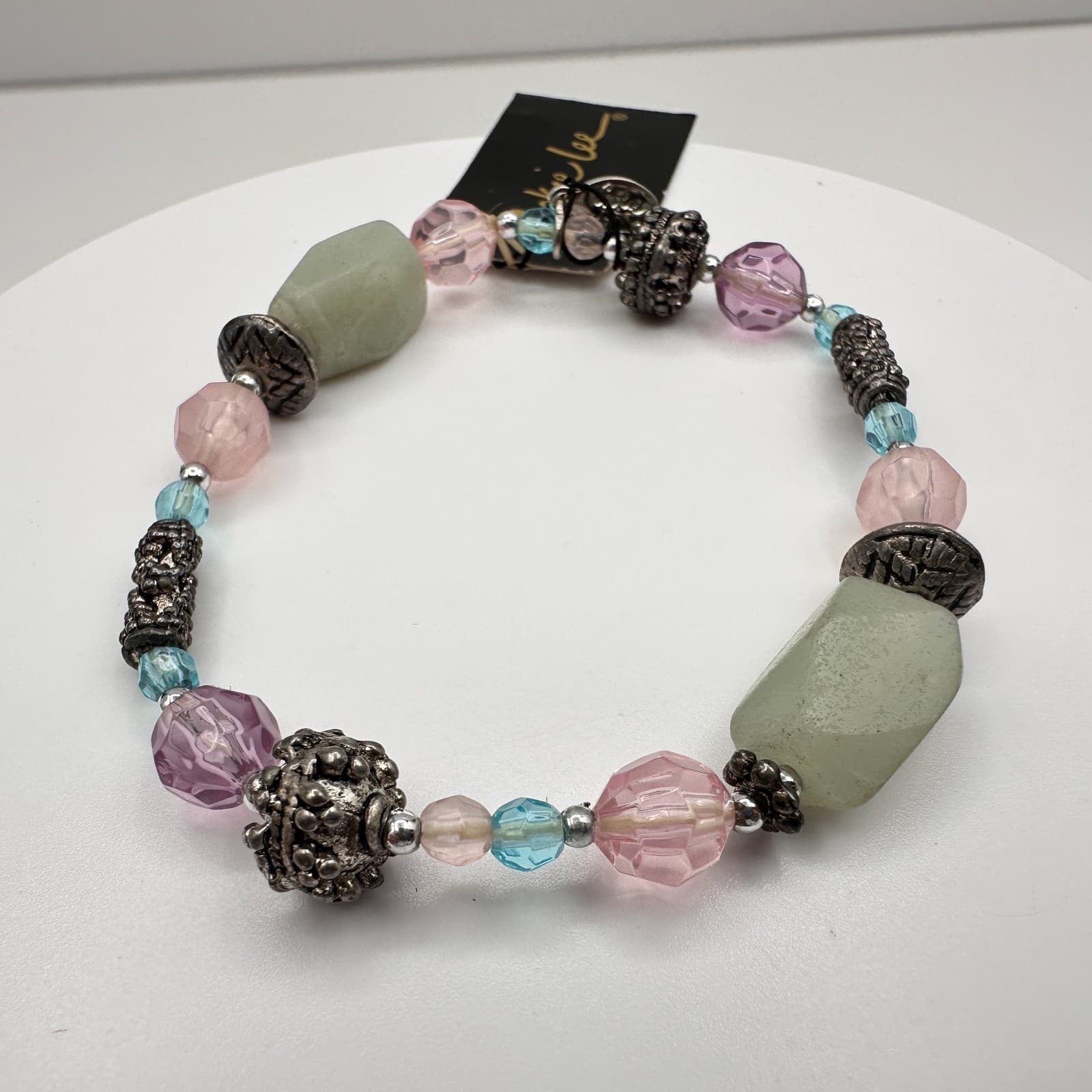 Vintage 90s Cookie Lee Beaded Bracelet Silver Tone Women's Classic Jewelry - Image 1