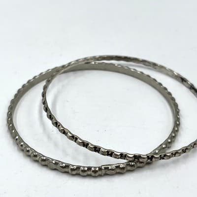 Vintage Silver-Tone Beaded Bubble Bangle Bracelets Set 2 Textured Stackable Boho - Image 1