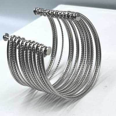 Vintage Silver Tone Multi Strand Twisted Rope Cuff Bracelet Nail Head Terminals - Image 1