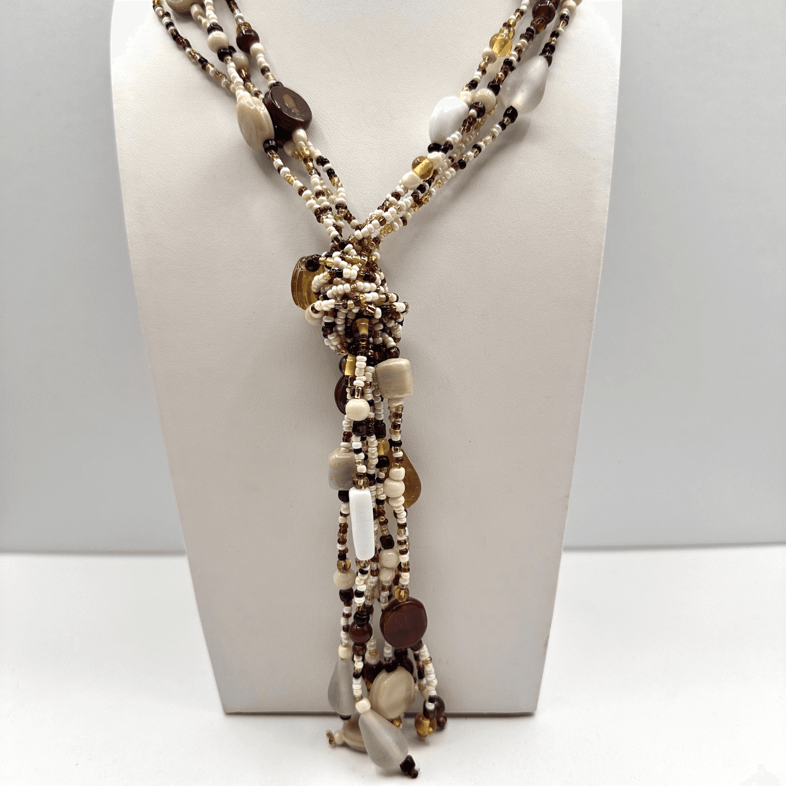 Vintage 90s Multi-Strand Beaded Dangling Tassels Necklace Boho Women's Jewelry - Image 1