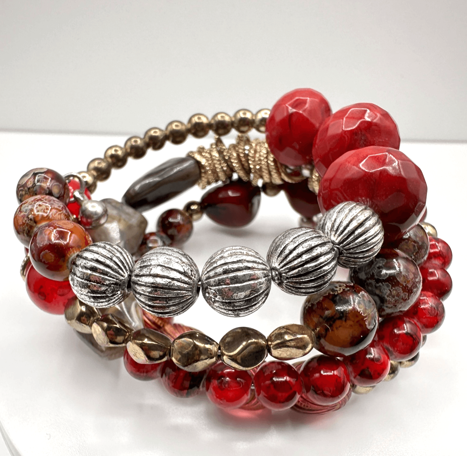 Vintage 90s Boho Multi-Strand Wrap Stretch Bracelet Beaded Women's Jewelry - Image 1