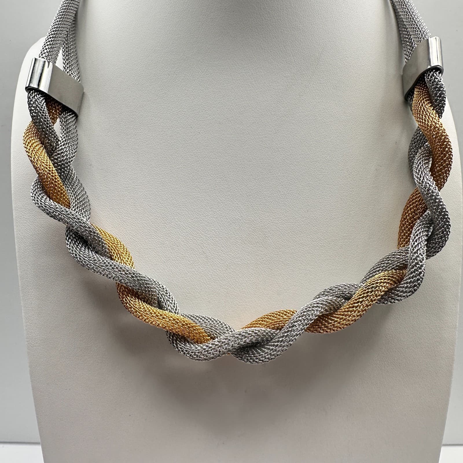 Vintage 90s Two Tone Twisted Mesh Multi-Strand Statement Necklace Jewelry - Image 1