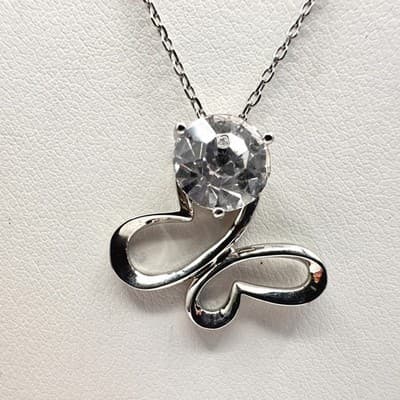 Vintage 90s Silver Tone Abstract Butterfly Pendant Necklace Jewelry - Image 1