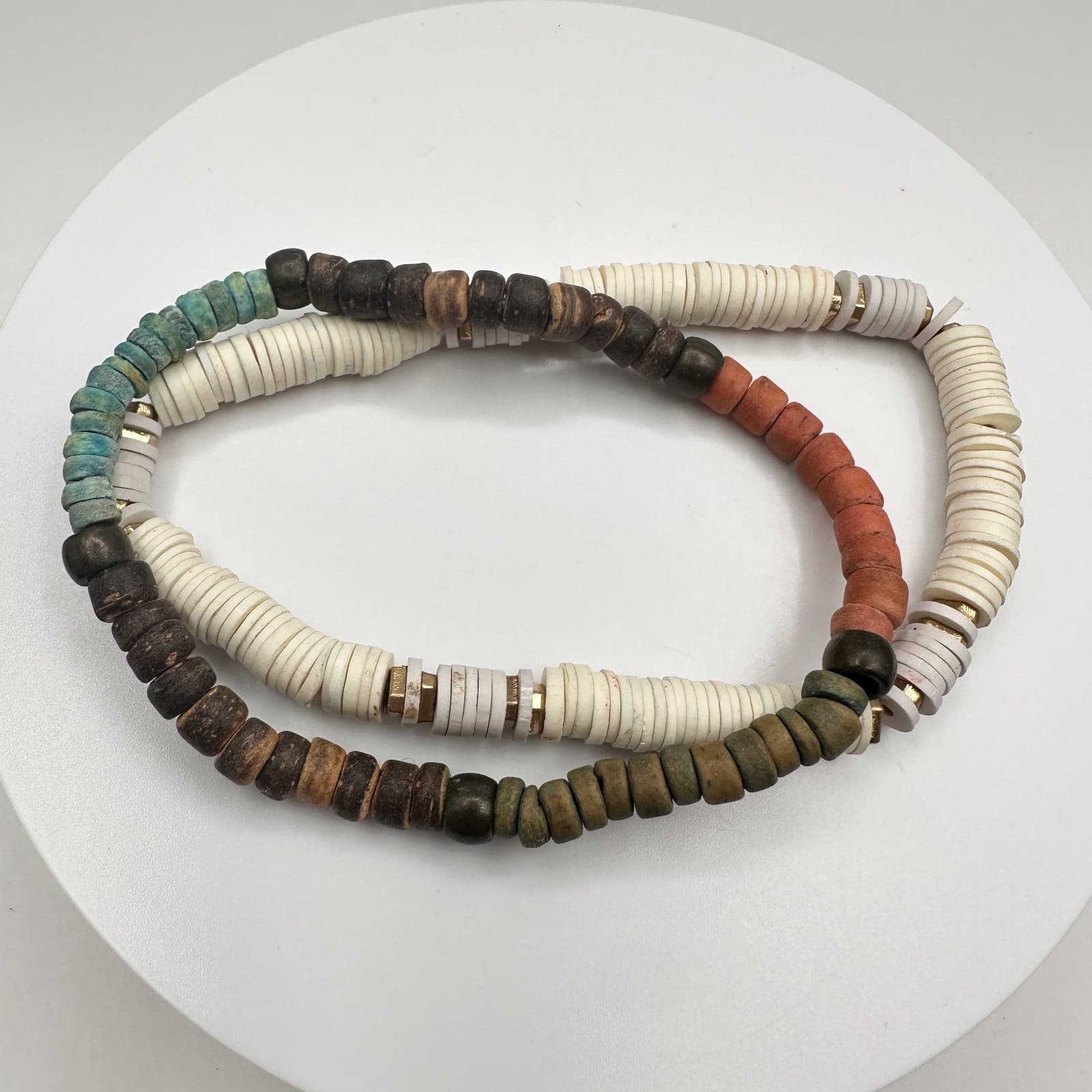 Vintage 90s Heishi Wooden Beaded Stretch Bracelet Set Women's Classic Jewelry - Image 1