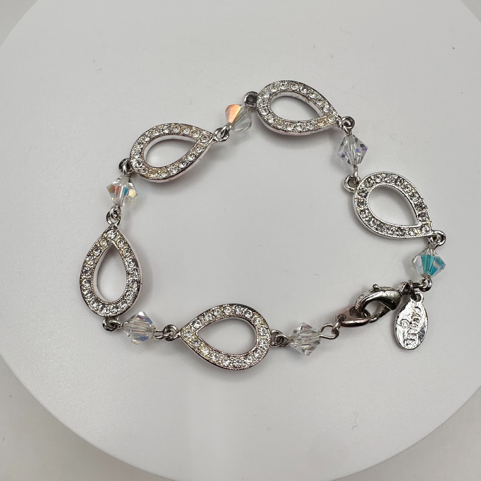 Vintage 90s Carolee Silver Tone Teardrop Link Bracelet Women's Classic Jewelry - Image 1