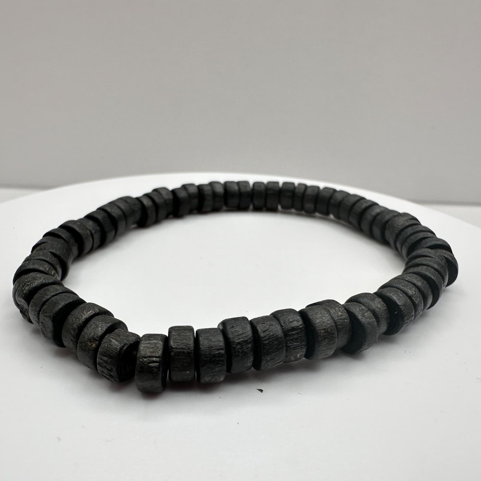 Vintage 90s Black Wooden Beaded Bracelet Boho Minimalist Women's Classic Jewelry - Image 1
