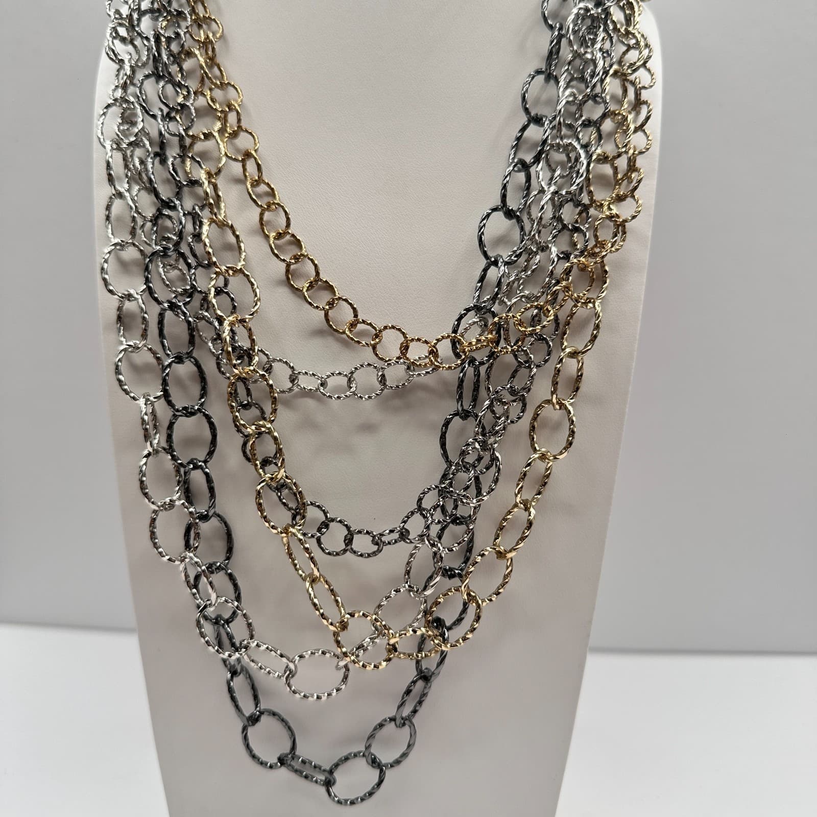 Vintage 90s Multi Strand Link Necklace Boho Women's Classic Fashion Jewelry - Image 1