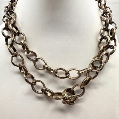 Vintage 90s Chunky Gold Tone Chain Link Necklace Engraved Etched Women's Jewelry - Image 1