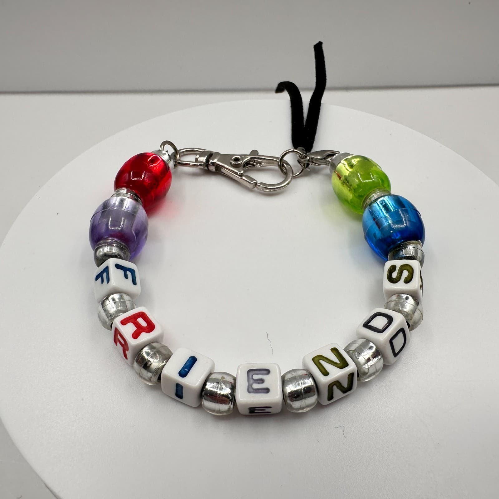 Vintage Y2K Friends Cube Bracelet Acrylic Beaded Silver Tone Women's Jewelry - Image 1