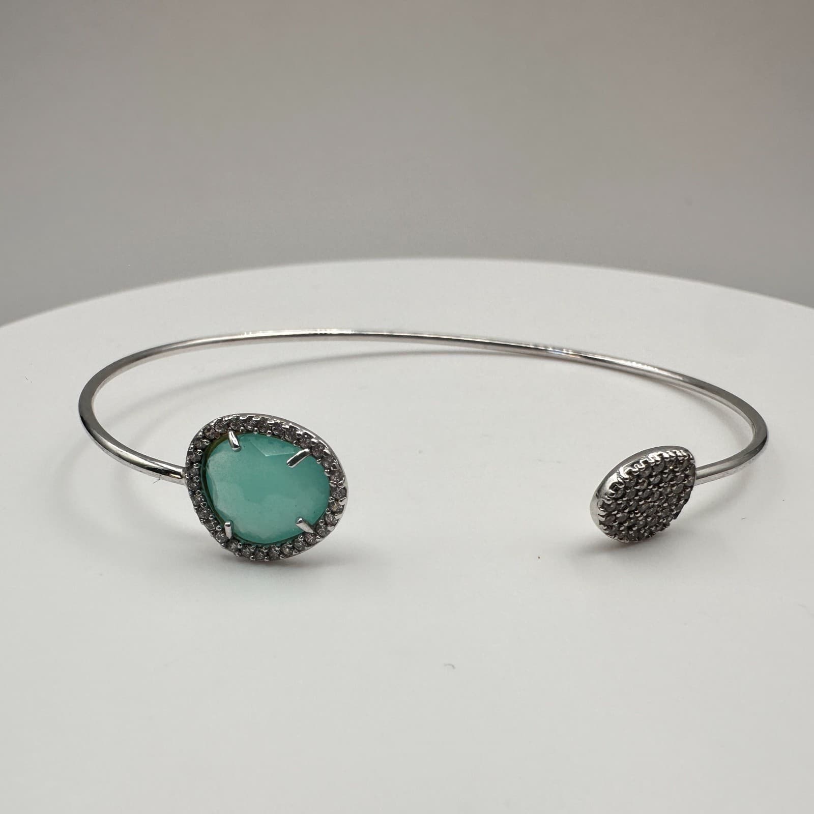 Vintage 80s Silver Tone Aquaplane Pave Bypass Cuff Bangle Bracelet Gift Jewelry - Image 1