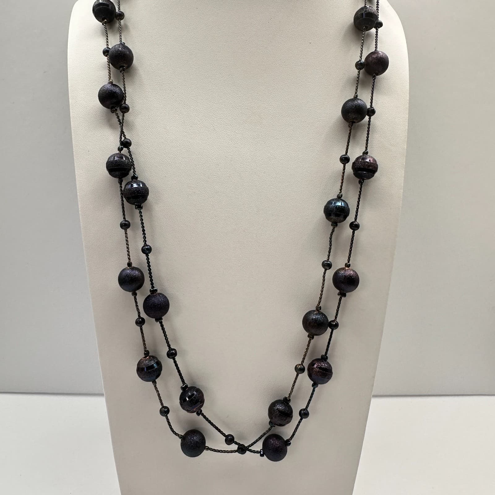 Vintage 90s Double Strand Beaded Necklace Boho Women's Classic Fashion Jewelry - Image 1