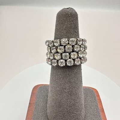 Vintage 80s Silver Tone Clear Rhinestone Stackable Ring Set Womens Jewelry - Image 1