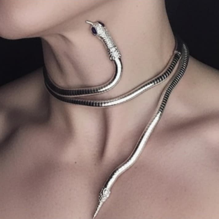 Silver Or Black Snake Coil Choker Necklace/Bracelet - Women/Men Unisex Jewelry - Image 1