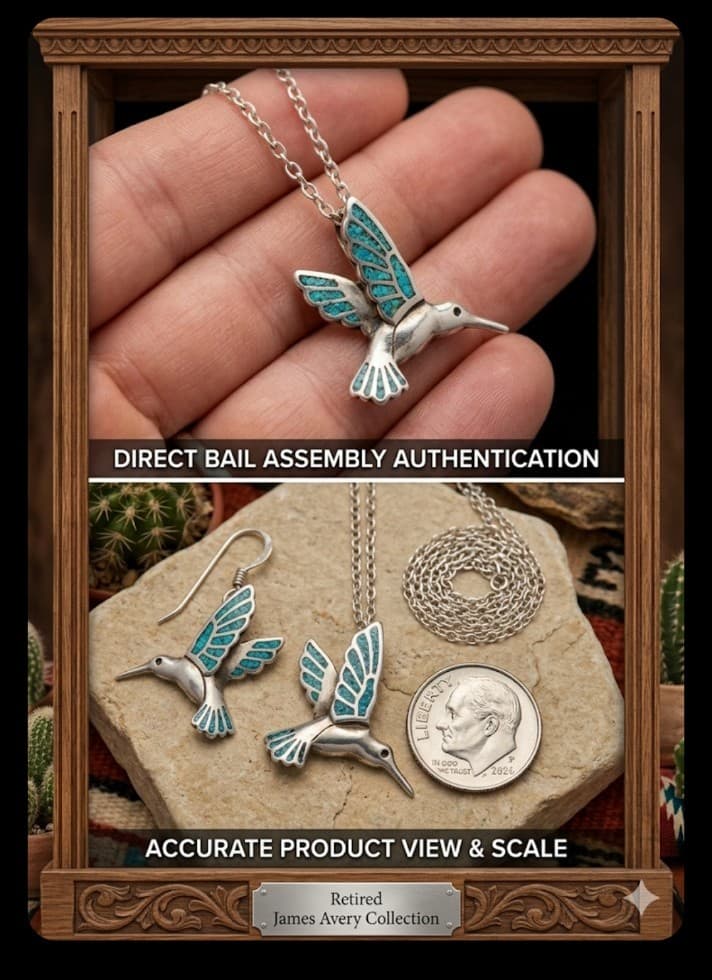 Turquoise Inlay Hummingbird Pendant Necklace & Earring Set 925 Suite(James Avery - Image 1