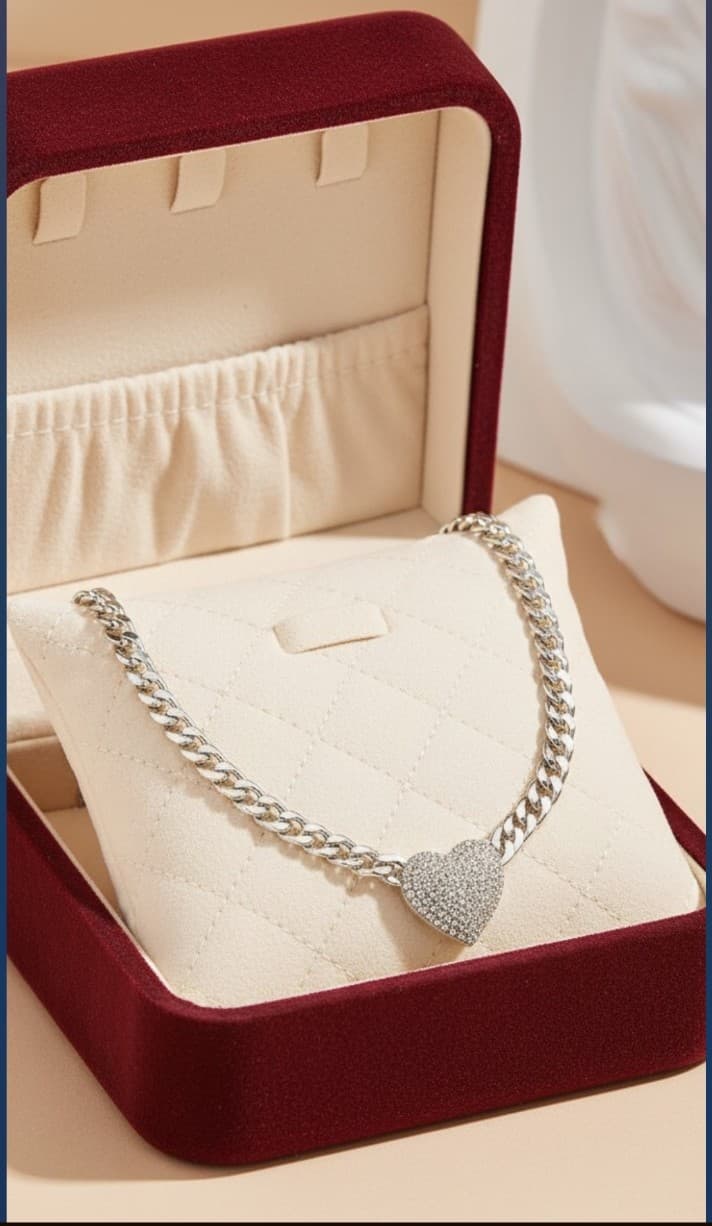 Sparkling Pave Heart & Curb Link Statement Necklace - Image 1