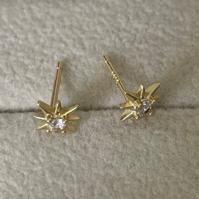 14 k plated sterling silver underneath gold starburst stud earrings - Image 1